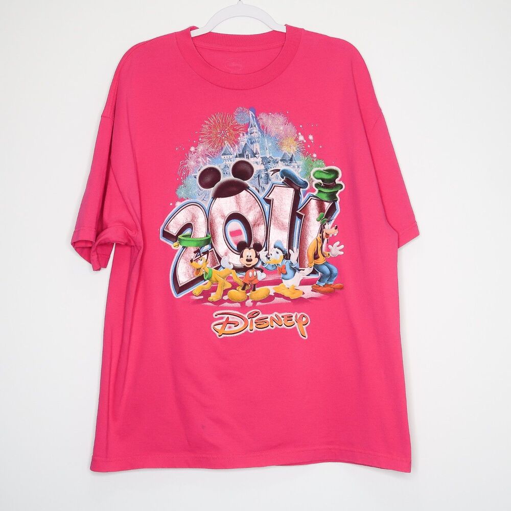 Disney Womens Graphic Shirt Size XL Pink 2011 Celebration Nostalgia Mickey Mouse